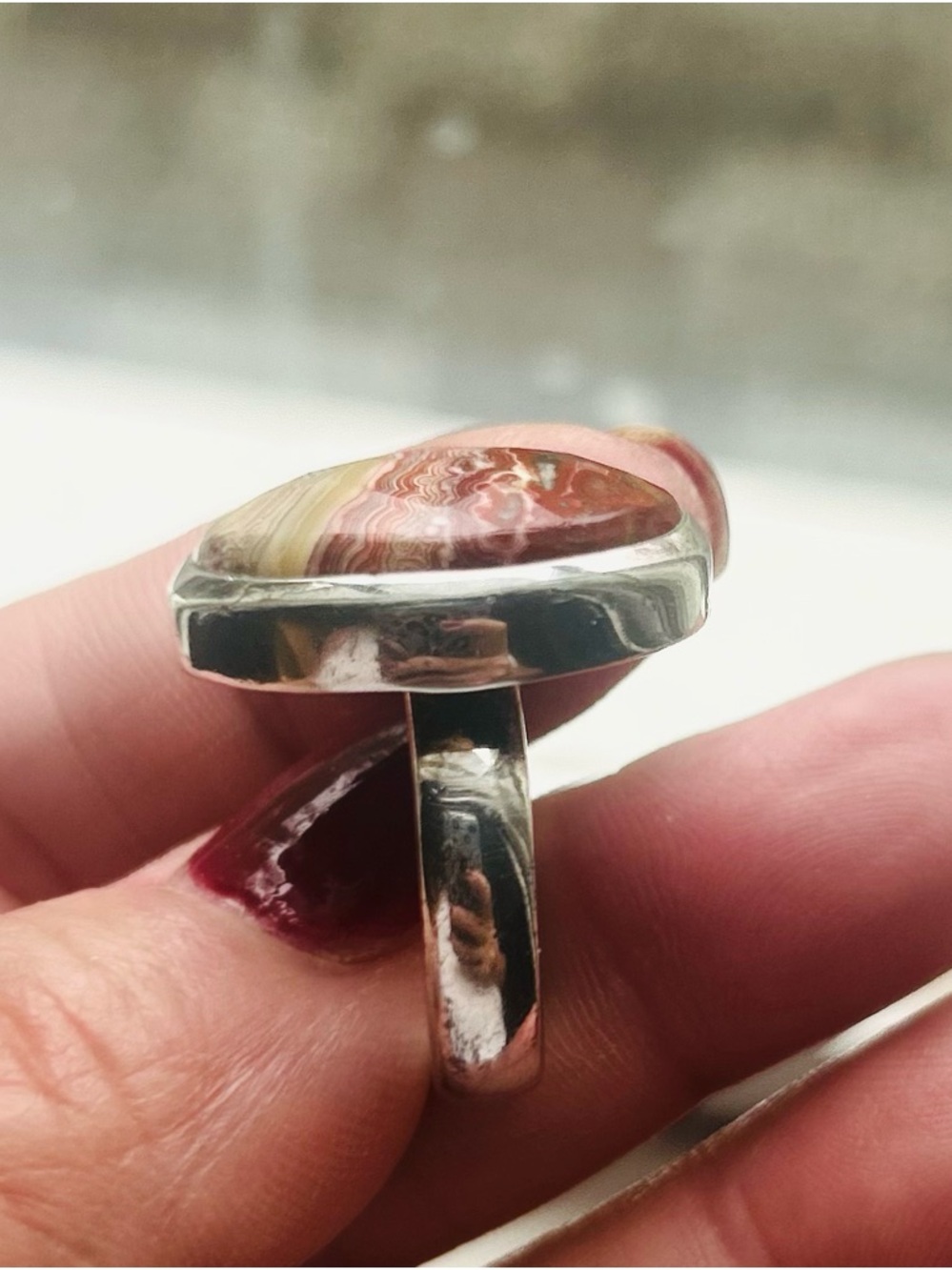 925 STERLING SILVER RED AGATE STATEMENT RING SZ 6